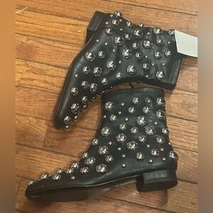 H&M SILVER Studded Black Ankle Boots size 6 NWT